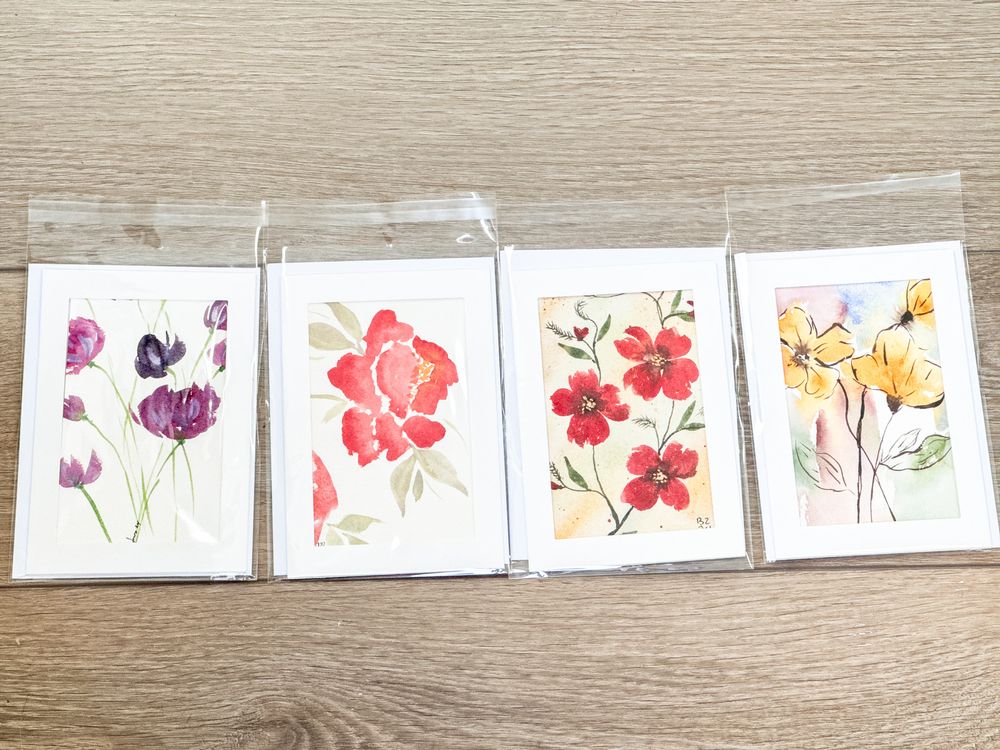Original Watercolor Greeting Cards and Envelopes (set of 4)c