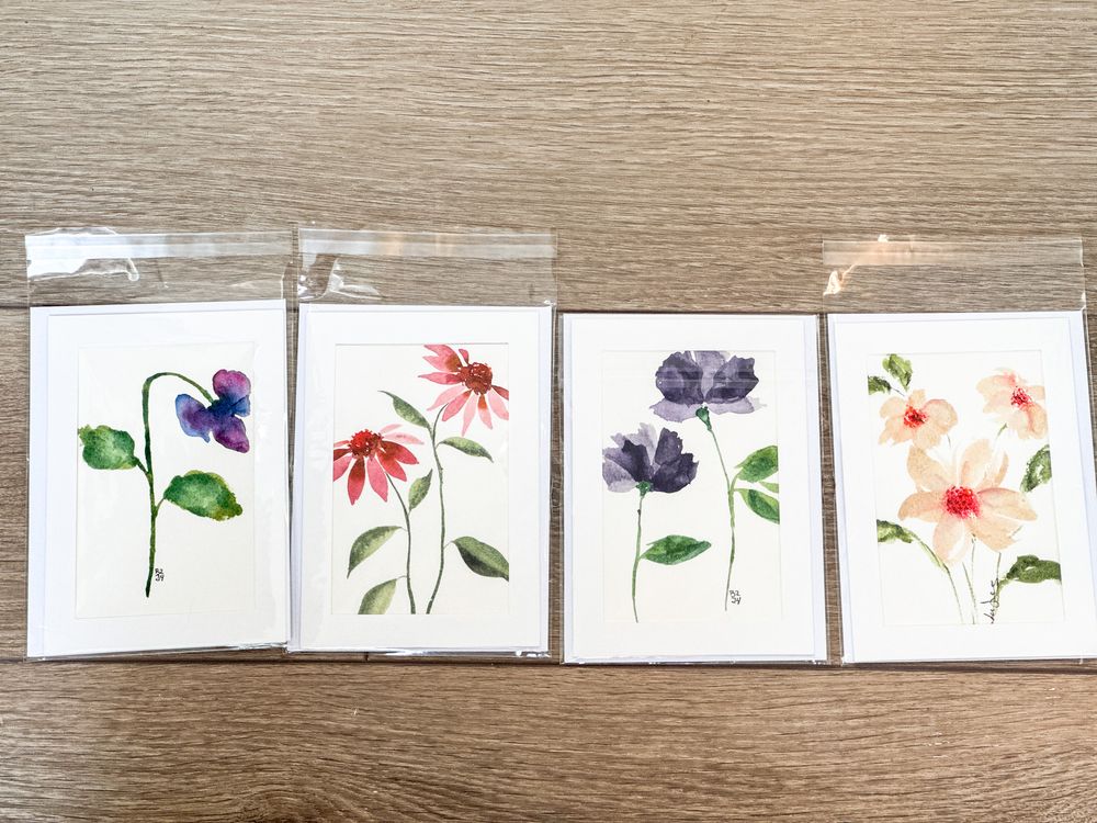 Original Watercolor Greeting Cards and Envelopes (set of 4)e