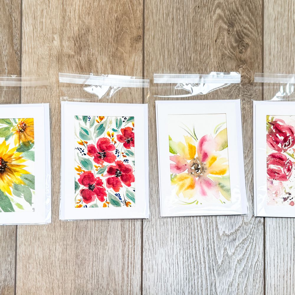 Original Watercolor Greeting Cards and Envelopes (set of 4)d
