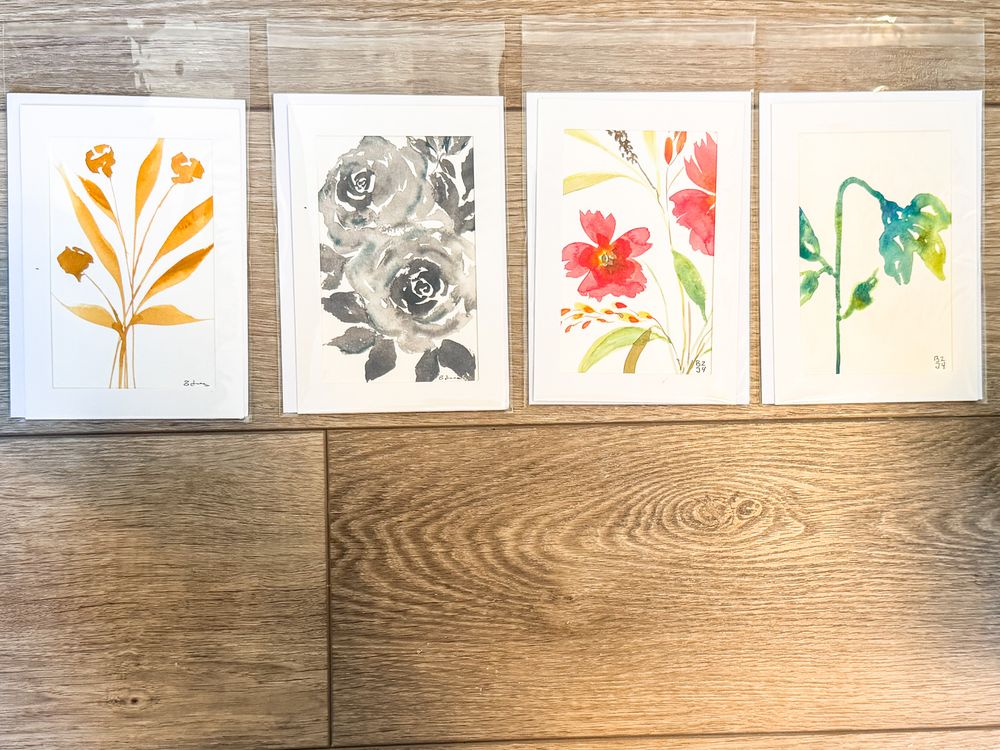 Original Watercolor Greeting Cards and Envelopes (set of 4)h