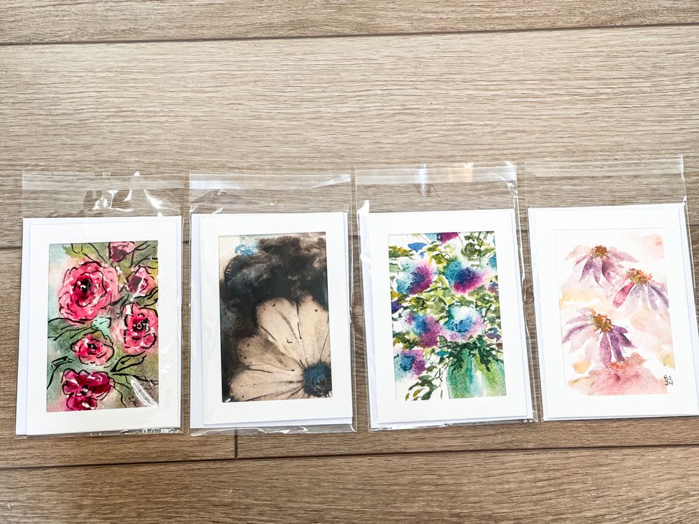Original Watercolor Greeting Cards and Envelopes (set of 4)b