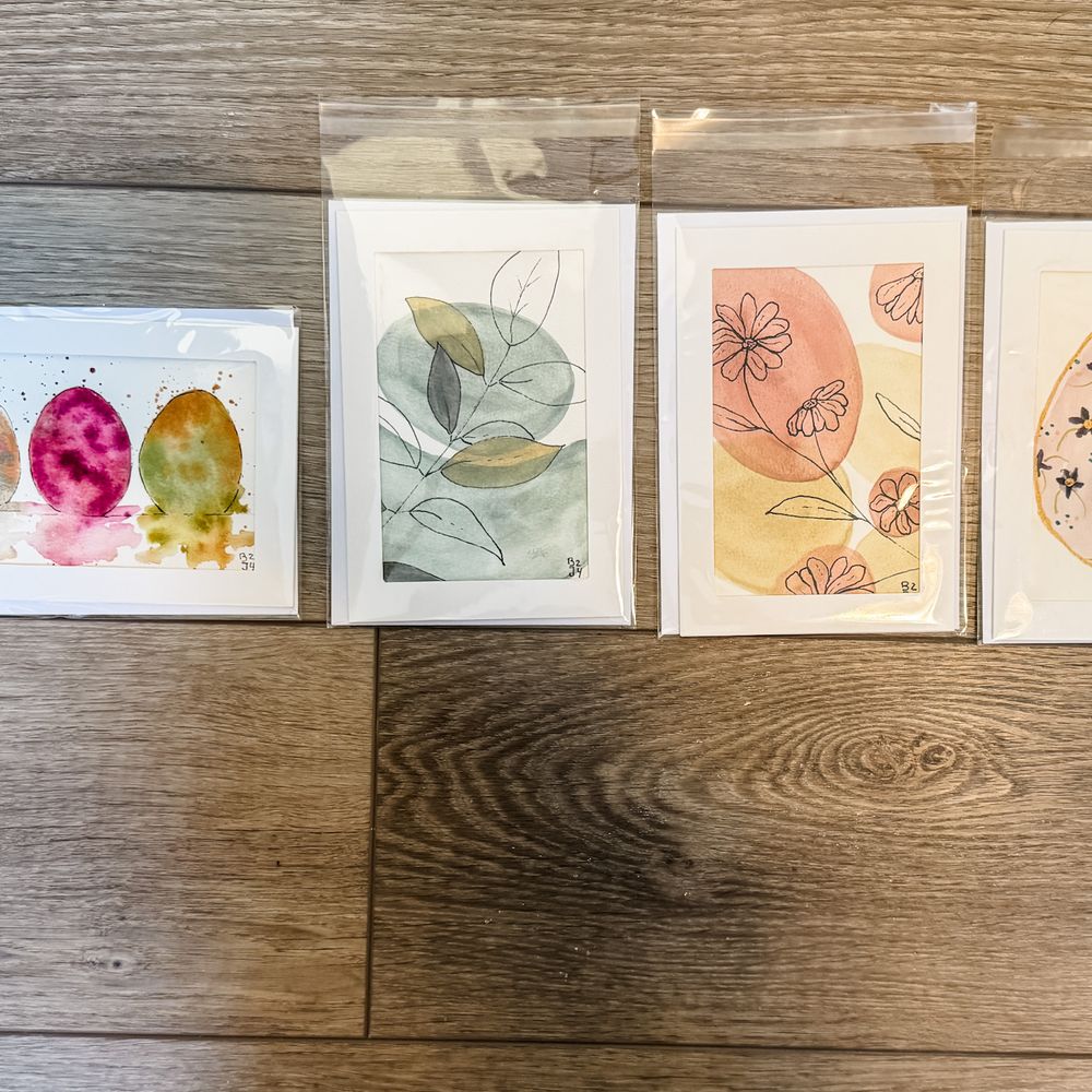 Original Watercolor Greeting Cards and Envelopes (set of 4)f
